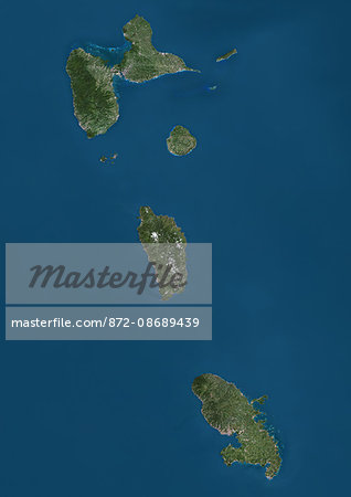 Satellite view of Guadeloupe, Dominica and Martinique. This image was compiled from data acquired by Landsat satellites.