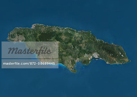 Satellite view of Jamaica. This image was compiled from data acquired by Landsat satellites.