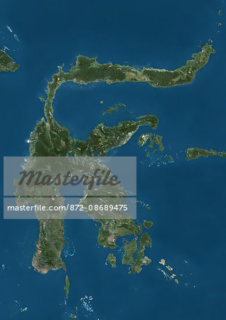 Satellite view of Sulawesi, Indonesia. This image was compiled from data acquired by Landsat satellites. Satellite view of Sulawesi, Indonesia. This image was compiled from data acquired by Landsat satellites.
