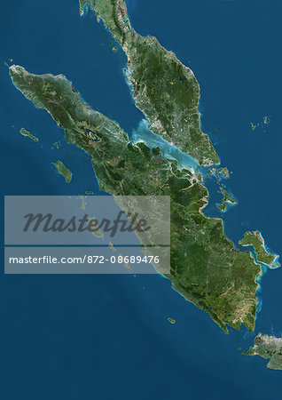 Satellite view of Sumatra, Malaysia and Singapore. This image was compiled from data acquired by Landsat satellites. Satellite view of Sumatra, Malaysia and Singapore. This image was compiled from data acquired by Landsat satellites.