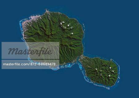 Satellite view of Tahiti, French Polynesia. This image was compiled from data acquired by Landsat 8 satellite in 2014.