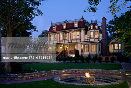 Twilight exterior of luxury Newport Inn, Cliffside Inn, Newport, RI.