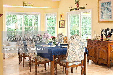 Interior of Holland Michigan inn dining room, Crimson Cottage, Holland, MI.