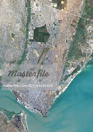 Color satellite image of Maputo, capital city of Mozambique. Image collected on June 28, 2017 by Sentinel-2 satellites.