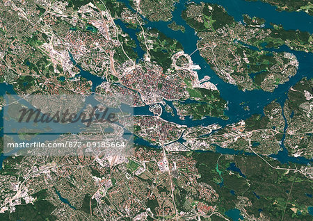 Color satellite image of Stockholm, capital city of Sweden. Image collected  on July 06, 2017 by Sentinel-2 satellites. - Stock Photo - Masterfile -  Rights-Managed, Artist: Universal Images Group, Code: 872-09185664