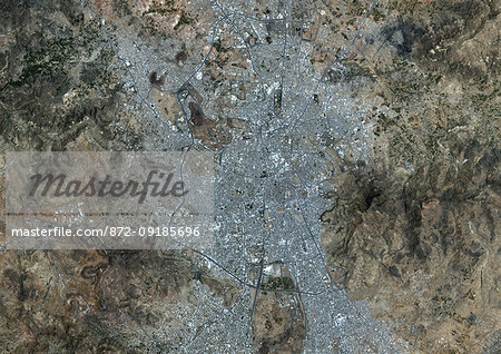 Color satellite image of Sana'a, capital city of Yemen. Image collected on April 16, 2017 by Sentinel-2 satellites.