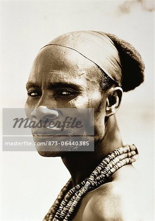 Portrait of Himba Man Wearing Beads around Neck, Namibia