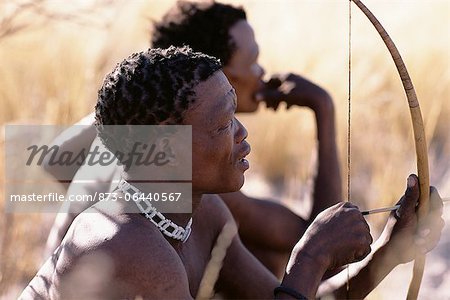 Bushman Hunters with Bow and Arrow Namibia, Africa