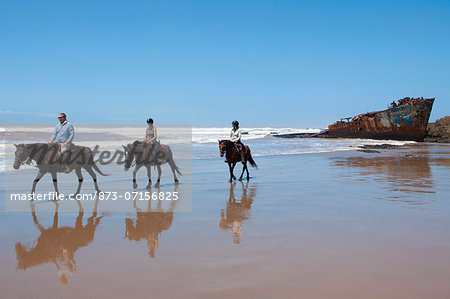 Horse back rides on the beach with the Jacaranda shipwreck in the background