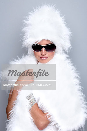 Woman wearing white fur