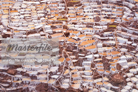 South America, Peru, Cuzco region, Urubamba Province, Inca sacred valley, Las Salinas de Maras, the 3000 evaporation basins of salt in use since the Inca period