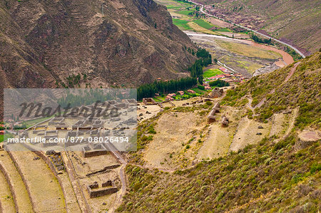 South America, Peru, Cuzco region, Urubamba Province, Inca sacred valley, Pisac, one of the most important archeological site in the valley, aerial view