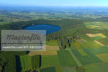France, Haute-Loire (43), lac du Bouchet, circular lake of volcanic origin (aerial photo)