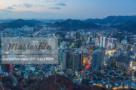 Korea, Seoul City, Myeong-dong District at sunset, Central Seoul.