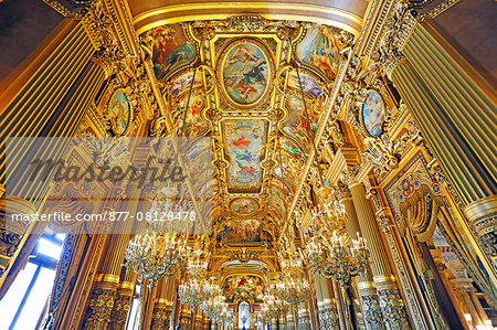 France,Paris. 9th district. Palais Garnier, Paris Opera. The Grand Foyer. View ceilings. France,Paris. 9th district. Palais Garnier, Paris Opera. The Grand Foyer. View ceilings.
