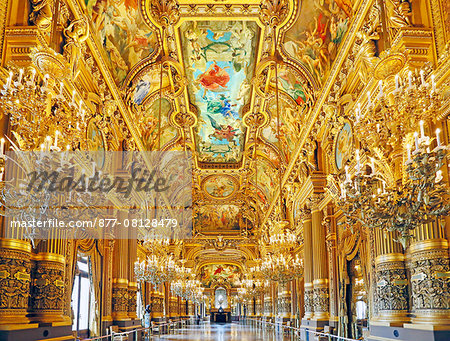 France,Paris. 9th district. Palais Garnier, Paris Opera. The Grand Foyer. View ceilings. France,Paris. 9th district. Palais Garnier, Paris Opera. The Grand Foyer. View ceilings.