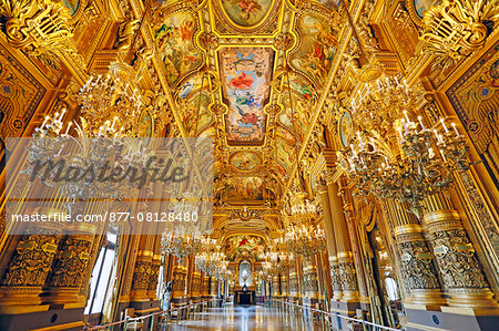France,Paris. 9th district. Palais Garnier, Paris Opera. The Grand Foyer. View ceilings. France,Paris. 9th district. Palais Garnier, Paris Opera. The Grand Foyer. View ceilings.