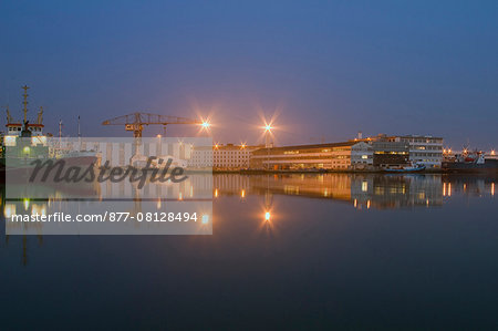 France, Saint-Nazaire, Penhouët dock at night