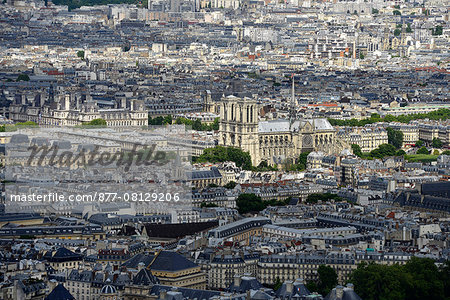 Europe, France, Paris, aerial view of the Notre-Dame Cathedral and the Town Hall