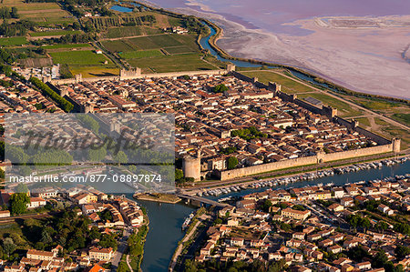 France, Languedoc-Roussillon, Gard (30), aerial view of Aigues-Mortes