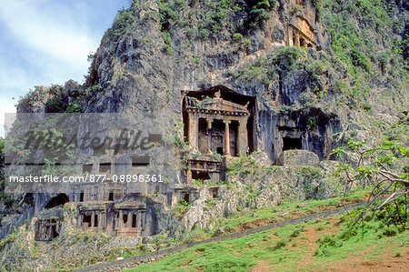 Turkey, province of Mugla, Fethiye, Hellenic tombs carved in the rock