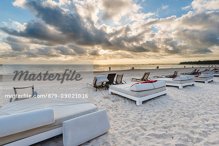 Bavaro Beach, Bavaro, Higuey, Punta Cana, Dominican Republic. Beach beds.