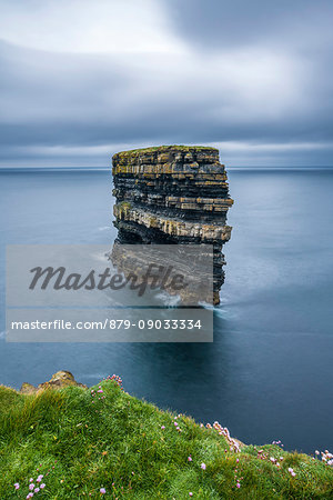 Downpatrick Head with grass in the foreground. Ballycastle, Co. Mayo, Connacht province, Ireland.