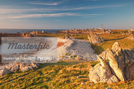 Ouessant island, Brittany, France. The Creach lighthouse, one of the most powerful lighthouses in the world.