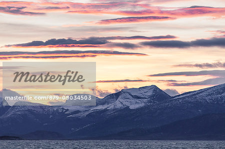 Sunset over arctic sea, Lofoten Islands, Norway