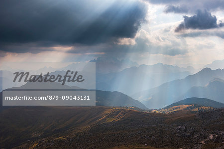 Rrays of sun over a dolomiti landscape. Nuvolau refuge, Belluno Province, Veneto District, Italy, Europe