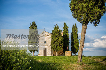 Madonna di Vitaleta chapel, San Quirico d'Orcia. Orcia Valley, Siena district, Tuscany, Italy. Madonna di Vitaleta chapel, San Quirico d'Orcia. Orcia Valley, Siena district, Tuscany, Italy.