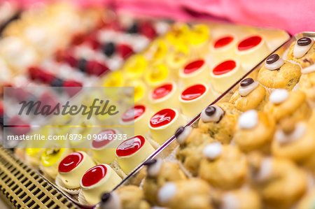 Typical homemade sweets and pastries of the old Cafe Cova icon of Milan Lombardy Italy Europe Typical homemade sweets and pastries of the old Cafe Cova icon of Milan Lombardy Italy Europe