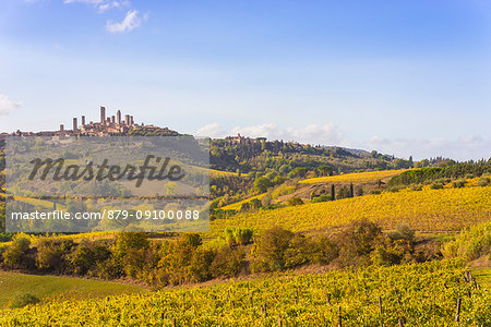 Historic centre of San Gimignano from vineyards in autumn. San Gimignano, Siena province, Tuscany, Italy, Europe Historic centre of San Gimignano from vineyards in autumn. San Gimignano, Siena province, Tuscany, Italy, Europe