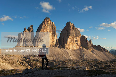 Sunset on Paternkofel and Drei Zinnen, Dolomites, Toblach, South Tyrol, Bozen, Italy