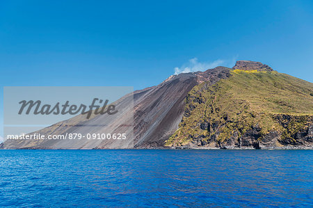 Stromboli, Messina district, Sicily, Italy, Europe. The sciara del fuoco (stream of fire) of volcanic island Stromboli