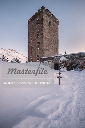 The Belvedere Tower after a heavy snowfall , Maloja, Bregaglia Valley, Canton of Graubunden, Engadin, Switzerland, Europe