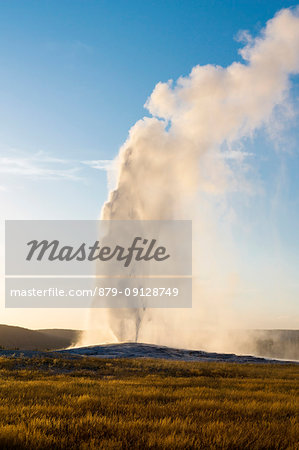 Old Faithful geyser eruption, Upper Geyser Basin, Yellowstone National Park, Teton County, Wyoming; USA Old Faithful geyser eruption, Upper Geyser Basin, Yellowstone National Park, Teton County, Wyoming; USA