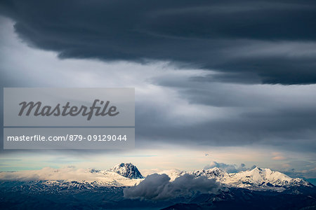 Incoming storm on Monte Amaro in Maiella with Gran Sasso in background, Maiella, L'Aquila Province, Italy, Europe