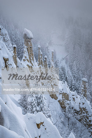 Perca/Percha, province of Bolzano, South Tyrol, Italy, Europe. Winter at the Earth Pyramids