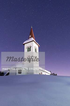 Stars on Chiesa Bianca surrounded by snow, Maloja, Bregaglia Valley, canton of Graubunden, Engadin, Switzerland