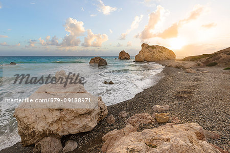 Cyprus, Paphos, Petra tou Romiou also known as Aphrodite's Rock at sunset