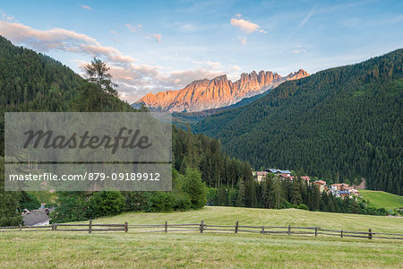 Sunset on Latemar, seen from the meadows of Nova Levante / Welschnofen, Val d'Ega / Eggental, Dolomites, Province of Bolzano, South Tyrol, italian alps, Italy