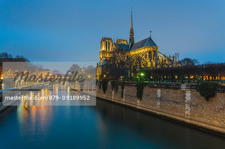 Notre Dame cathedral and the River Seine, Paris, France