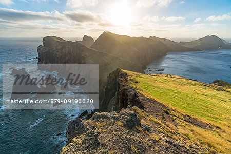 View of Point of St Lawrence and Furado Point in the morning. Canical, Machico district, Madeira region, Portugal.
