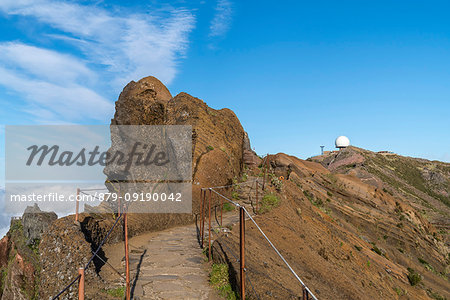 Vereda do Areeiro and the observatory on the summit of Pico do Arieiro. Funchal, Madeira region, Portugal.