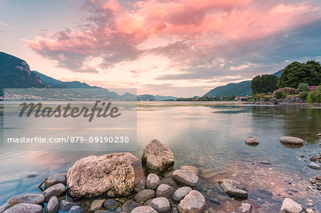 Sunrise on Lecco Lake viewed from Garlate lakefront, Garlate, Lecco province, Lombardy, italy