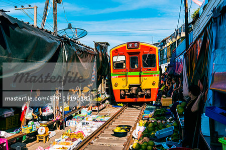 Maeklong Railway Market, Samut Songkhram, Bangkok, Thailand.