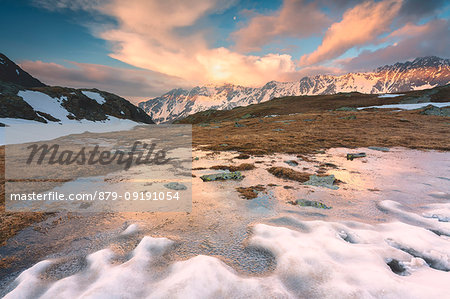 Thaw at Gavia pass, Lombardy district, Brescia province, Italy.