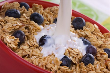 simsearch:400-04416748,k - Milk being Poured into Bowl of Granola and Blueberries Stock Photo - Budget Royalty-Free & Subscription, Code: 400-04005187