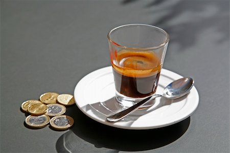 euro coffee house - Glass of espresso and Euro coins. Stock Photo - Budget Royalty-Free & Subscription, Code: 400-04005447